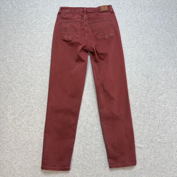 American Eagle Mom Jeans Women's 4 Long Maroon Stretch Skinny Slim Fit Mid Rise - Picture 4 of 10